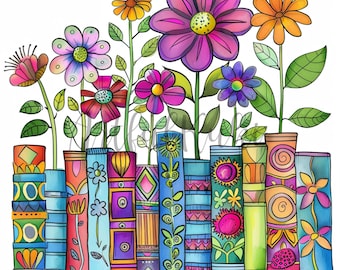 Rustika böcker och blommor Clipart: Nyckfull PNG-samling (digital nedladdning)