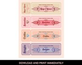 Vintage Love Coupons Printable PDF, Romantic Gift, All the excuse you need to Hug & Kiss, Smooch, Cuddle, or Snuggle. Mothers Day