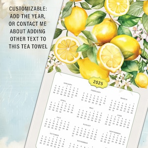 2025, 2026, or 2027 Tea Towel Calendar, Lemons, Lemon Blossom, Mediterranean Tea Towel, Hellenic-inspired, Holiday or Hostess Gift (cotton)