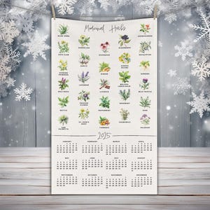 2025 Tea Towel Calendar with 27 Medicinal Herb Illustrations, Herbology, Homesteading Gift, New Years Gift, Kitchen Decor, Cotton Hand Towel