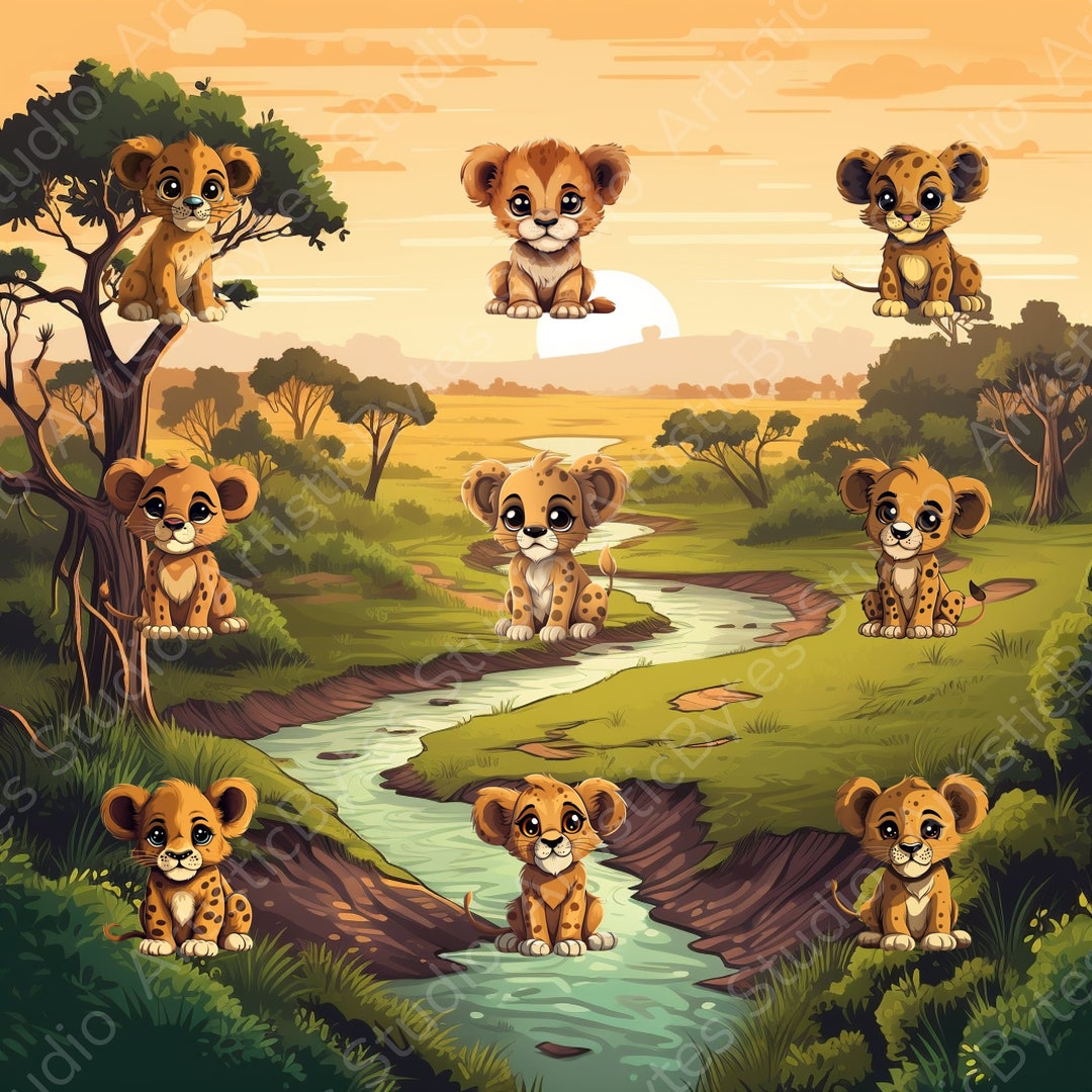 Lion Cub Clip Art 9 PNG Images Bundle High-res Lion - Etsy