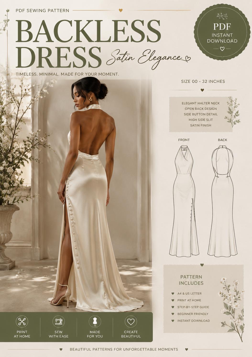 backless wedding dress patterns Sewing Pattern. Dress. Guest Dress. Sewing Pattern. Dressmaking Pattern. Trendy Dress low back backless wedding dresses