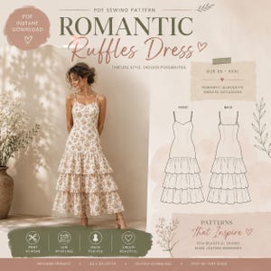 Modello di abito con volant. Abito da flamenco. Abito da sposa. Abito da invitata. Cartamodello di cucito. Cartamodello di sartoria. Abito estivo.