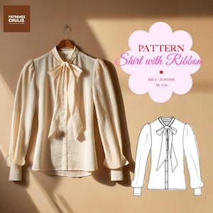 Modello per una CAMICIA CON FIOCCO. Modello di cucito con fiocco al collo. Camicetta. Camicia. facile da fare. Essenziale. Fai da te. Modello di cucito. fabbricazione