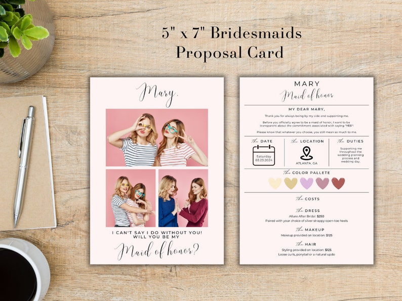 Custom Bridesmaid Proposal Card Template in Canva Create Lasting