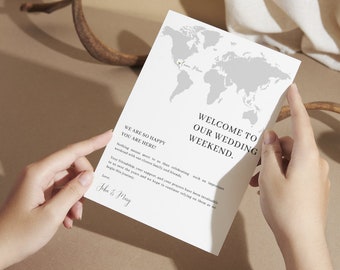 Wedding Welcome Card Template | Printable | Timeline, Order of Events | Welcome Bag Note | Minimalist Modern | Canva | Instant Download