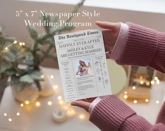Utskrivbara bröllopsprogram för tidningsprogram - Mall för tidningsprogram för omedelbar nedladdning i PDF-format | Redigerbar i Canva | 13 x 18 cm