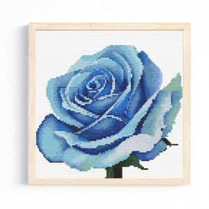 Fiore di schema punto croce rosa blu, download istantaneo Schema punto croce floreale Download digitale schema punto croce