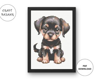 Patrón de punto de cruz de cachorro negro y tostado Animal Descarga instantánea PDF, Descarga instantánea de punto de cruz Descarga digital PDF Perro Punto de cruz