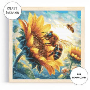 Sunflower with Bee Cross Stitch Pattern flower, Instant Download Cross Stitch Digital Download PDF Cross Stitch Floral