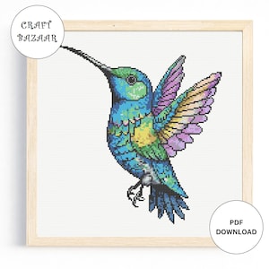 Hummingbird Cross Stitch Pattern Bird, Instant Download Cross Stitch Digital Download PDF Colorful Bird Cross Stitch Bird Bright