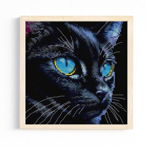 Cat Cross Stitch Pattern Animal,PDF Instant Download Cross Stitch Chart, Blue Eyed Black Cat Cross Stitch Pattern Digital Download