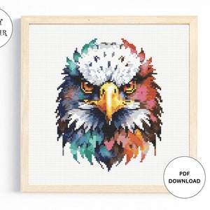 Regenbogen Adler Kreuzstichmuster Tier Vogel, Sofort Download PDF, Sofortiger Download Kreuzstich Digitaler Download PDF Heller Kreuzstich