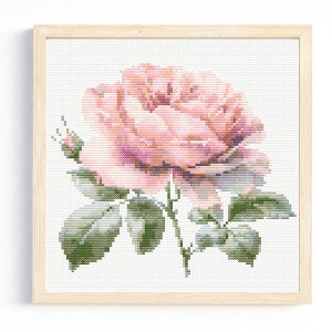 Watercolour Pink Rose Cross Stitch Pattern Flower, Instant Download Cross Stitch Digital Download PDF Rose Cross Stitch Floral