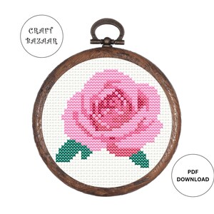 Simple Rose Cross Stitch Pattern Flower, Instant Download Cross Stitch Digital Download PDF Cross Stitch Floral Easy Beginner