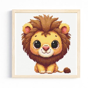 Süßer sitzender Löwe Kreuzstichmuster Tier, Sofortiger Download Kreuzstich Digitaler Download PDF Kinderzimmer Kreuzstich Wildes Tier