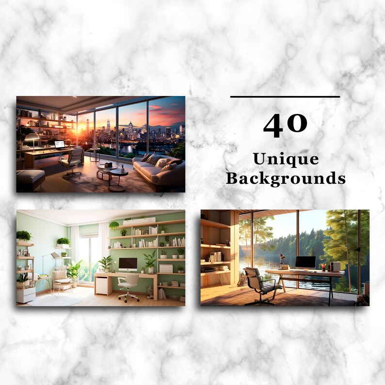 Modern Home Office Virtual Background Bundle 40 Zoom Backdrops for
