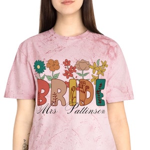 Comfort color bride personalized name bride tshirt colortone bride tie dye bride botanical bride comfort color Bride getting ready outfit