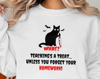 Halloween teacher Black cat sweatshirt home school halloween hoodie cat lover shirt ghost shirt fall sweatshirt halloween hoodie cat sweat