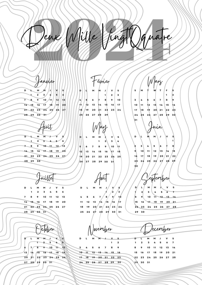 Printable 2024 Year Calendar Year at a Glance 2024 Year Etsy