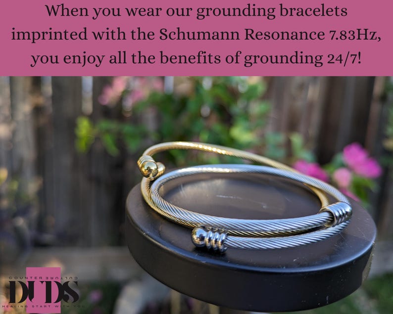 7.83Hz Women Grounding Bracelet, Schumann Resonance Imprinted Bangle, Stress Relief Stainless Steel Band, Anti Inflammation Jewelry image 6