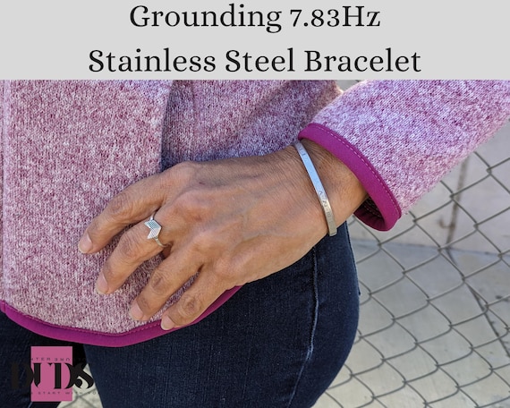 7.83Hz Women Grounding Bracelet, Schumann Resonance Imprinted Bangle, Stress Relief Stainless Steel Band, Anti Inflammation Jewelry