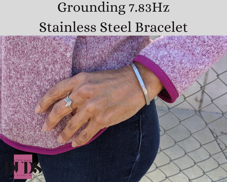 7.83Hz Women Grounding Bracelet, Schumann Resonance Imprinted Bangle, Stress Relief Stainless Steel Band, Anti Inflammation Jewelry image 1