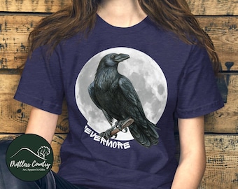 Moonlit Raven T-Shirt, Edgar Allan Poe Full Moon 'Nevermore' Unisex Tee