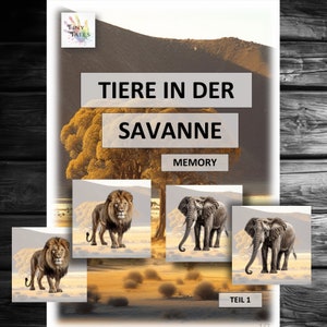 Memory Tiere Kinder Spielen Montessori Lernen Tierkarten Tischspiel Kindergarten Schule  Savanne Wüste Steppe heiß Elefant Löwe Geier Zebra