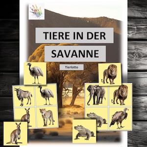 Tierlotto Savanne Tiere Tierbilder Montessori Kindergarten Kinder Lernen Spielen Projekt Idee Angebot Freispiel Savannentiere Elefant Löwe
