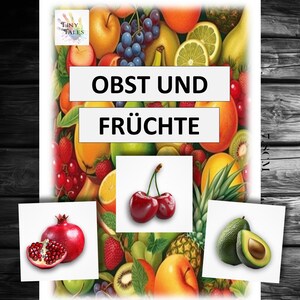 Images de fruits Cartes Nourriture Nutrition Enfants jouant Apprendre Maternelle École Cuisine Fruits sains Melon Pomme Poire Banane Raisins Cerise