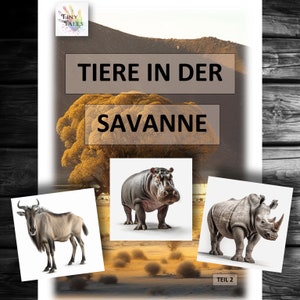 Animali della savana parte 2 immagini di animali animali savana asilo bambini giocano imparando carte animali Montessori idea offerta progetto rinoceronte ippopotamo