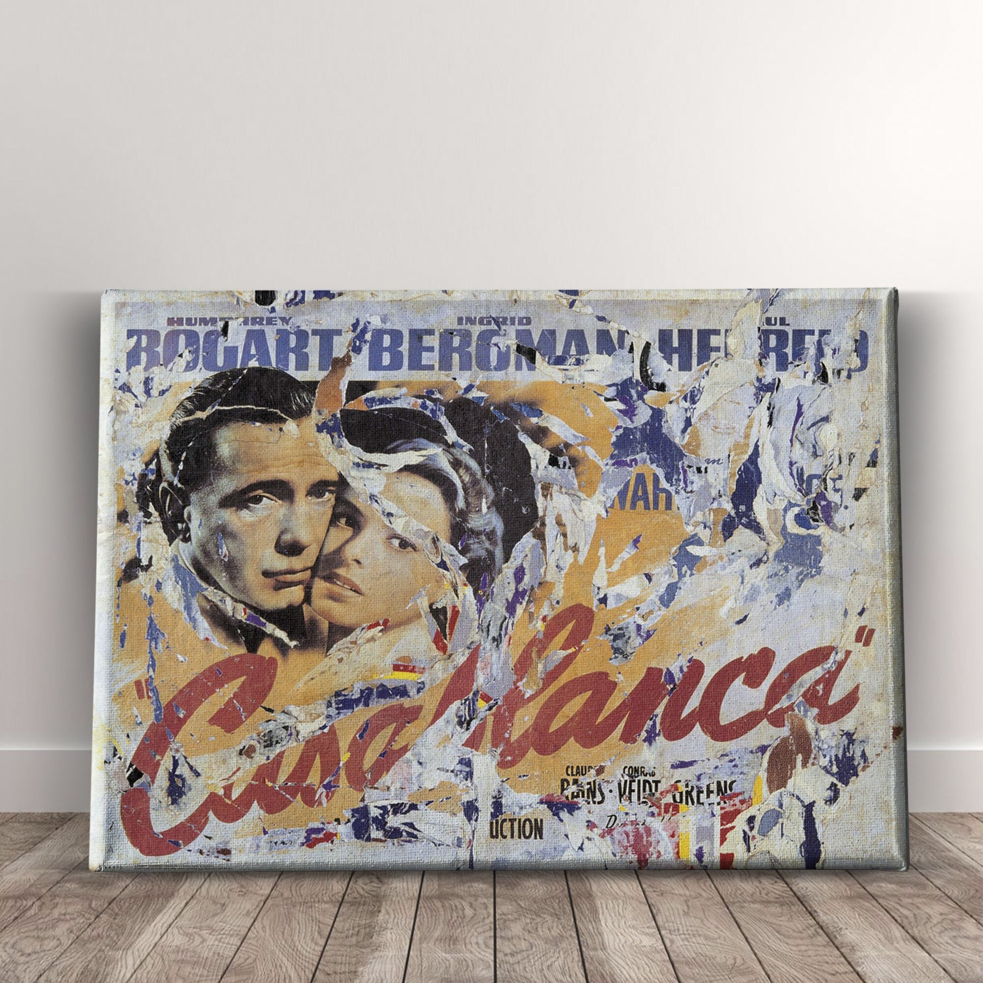 Casablanca Classic Movie Distressed Canvas Wall Art Print. High Quality