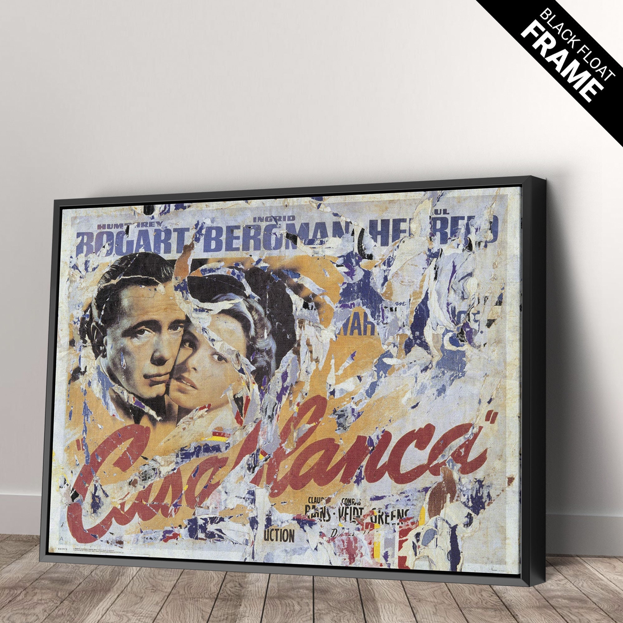 Casablanca Classic Movie Distressed Canvas Wall Art Print. High Quality