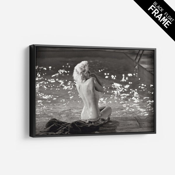 Marilyn Monroe Naked by The Pool Black and White Actress Canvas Wall Art Print. High Quality Free shipping, Easy and Ready To Hang.