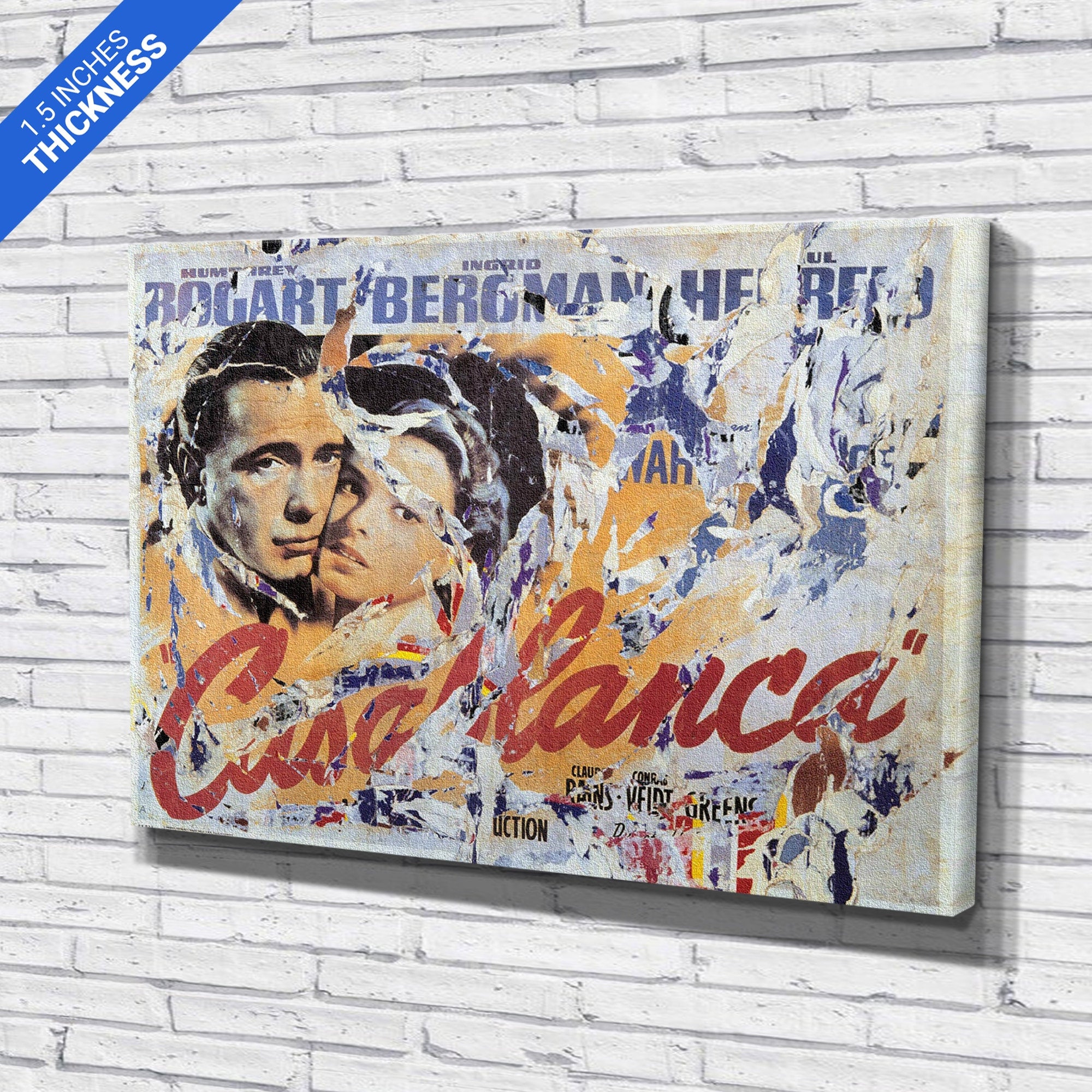 Casablanca Classic Movie Distressed Canvas Wall Art Print. High Quality