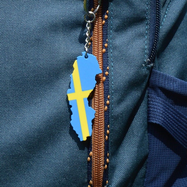 Schweden Anhänger Schlüsselanhänger Rucksackanhänger | Landesform Silhouette Flagge | 3D Druck