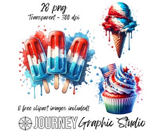 Paquete de imágenes prediseñadas de postres patrióticos, paquete de imágenes prediseñadas de helados y cupcakes, imágenes prediseñadas patrióticas, imágenes prediseñadas del 4 de julio, imágenes prediseñadas de sublimación