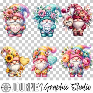 Mother's Day Gnomes Clipart, Watercolor Gnome Clipart Bundle, Floral ...
