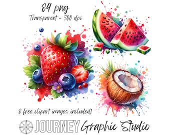 Fruit Clipart Bundle, Watercolor Summer Fruit Clipart Bundle, Summer Fruit Clipart Bundle, Fruit Watercolor Clipart, Commercial Use Clipart