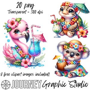 Süße Tropische Tiere Clipart, Aquarell Tropische Clipart, Baby Tiere Clipart, Sublimation PNG, Bunte Tropische Clipart Kommerzielle Nutzung