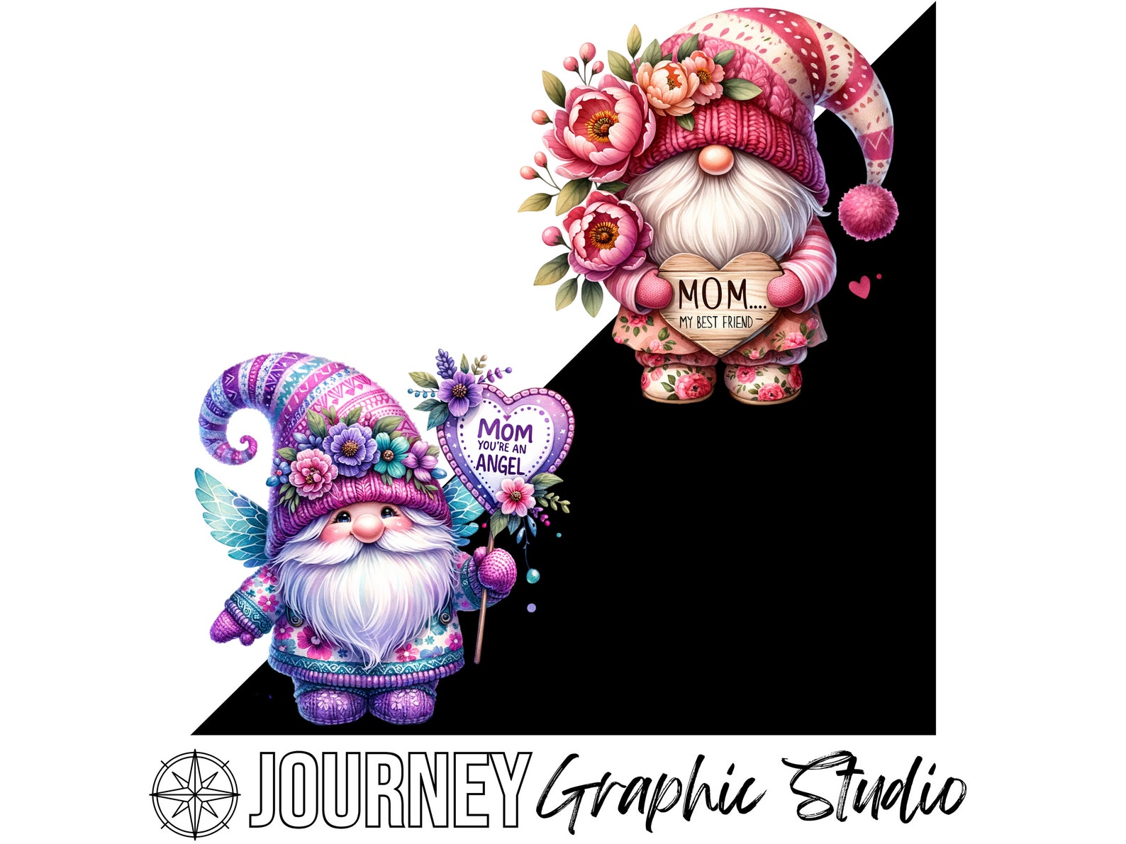 Mother's Day Gnomes Clipart, Watercolor Gnome Clipart Bundle, Floral ...