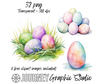 Paquete de imágenes prediseñadas de Pascua, paquete de imágenes prediseñadas de acuarela, paquete de imágenes prediseñadas de huevos de Pascua, elementos de imágenes prediseñadas de huevos de Pascua, imágenes prediseñadas PNG de uso comercial de Pascua