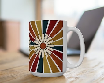 Retro Sunburst Mug 15oz Ceramic Coffee Tea Mug Colorful Coffee Cup Coffee and Tea Lover Happy and Inspirational Thoughts