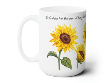 Inspirational Ceramic Mug Wildflower Happy Sunflower Vintage Inspired Coffee Mug Cheerful Day Coffee Cup Coffee Lovers Tea Cup
