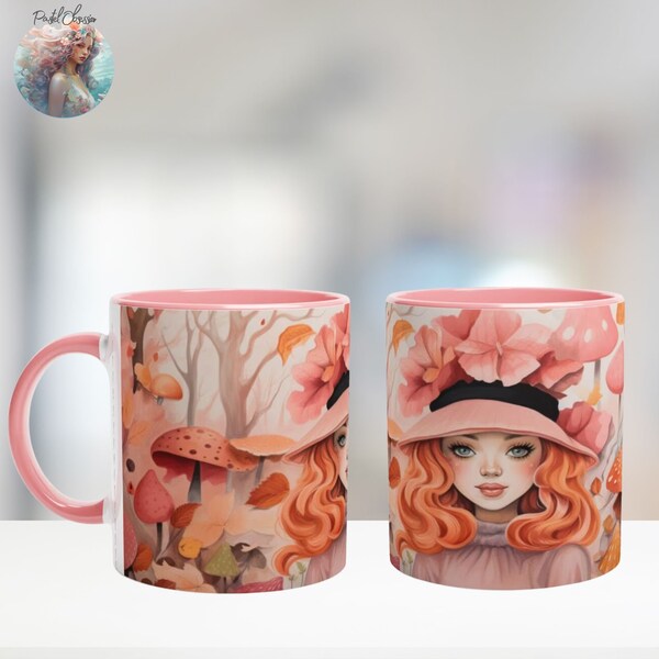 Boho automne fille d'automne en cadeau 3 D tasse la plus coupée blanche Tasse en céramique blanche de 11 oz avec couleur à l'intérieur