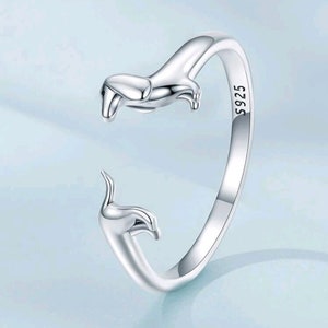 Sterling Silver Cute Dachshund ring adjustable sterling silver