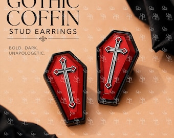 Gothic Coffin Cross Stud Earrings, Vampire Jewelry, Halloween Earrings, Alternative Fashion Gift, Spooky Accessories