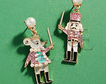 Nutcracker and Mouse King Earrings Christmas Ballet Jewelry Holiday Statement Gift for Her