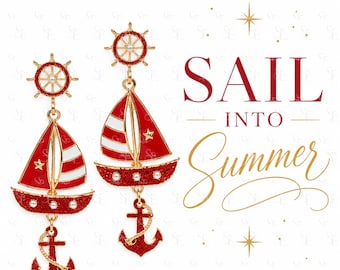 Nautical Sailboat Anchor Earrings Coastal Beach Jewelry Summer Vacation Dangle Earrings Cruise Gift Ocean Lover Accessories